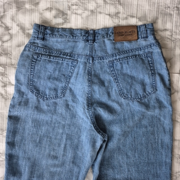 Vintage Ralph Lauren Linen Denim Pants Tapered Leg Light Blue - Picture 5 of 9
